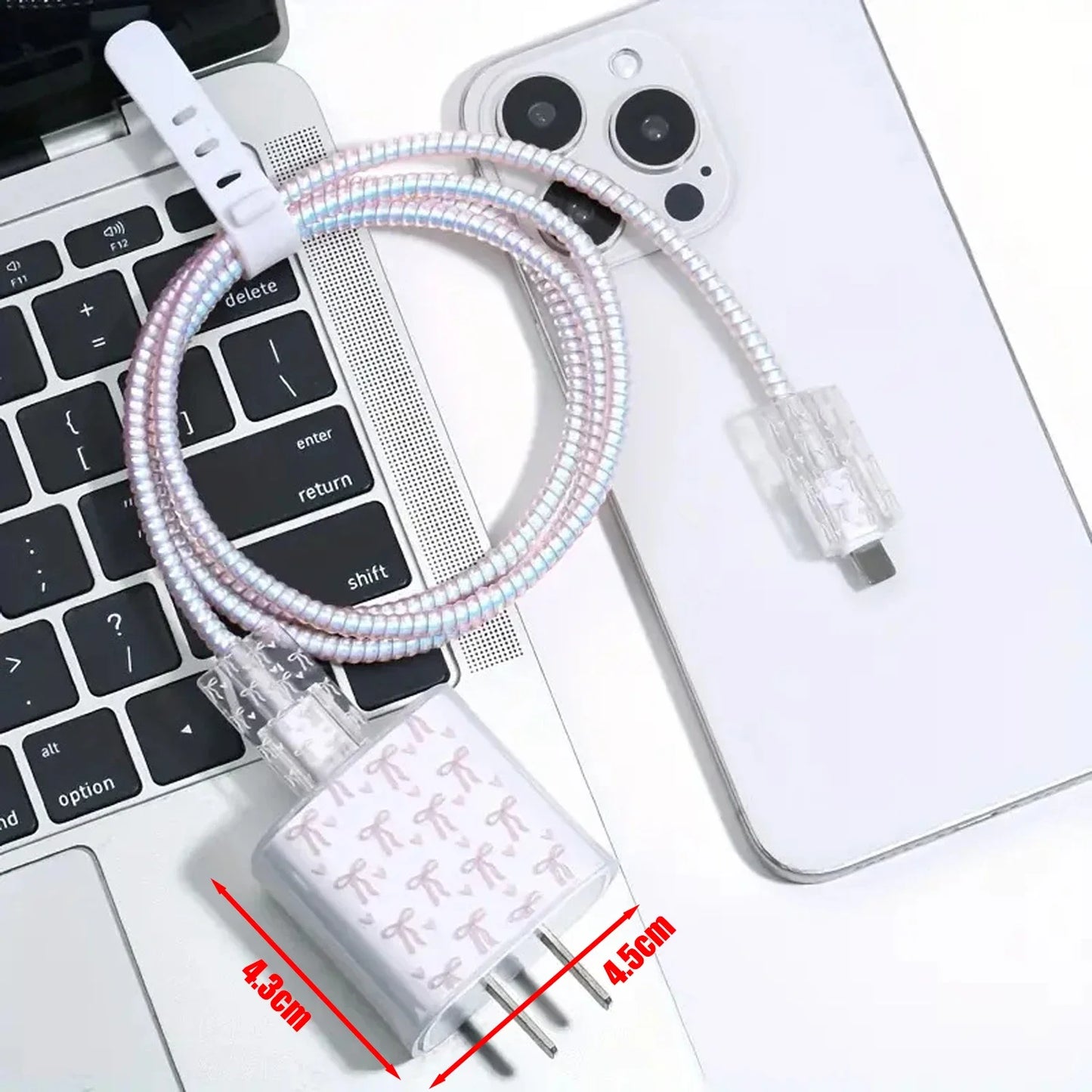 For iPhone 20W Charger Transparent Protective Cover Cable Winder Organizer Kit Cute Bowknot Charger Protector Case For iPhone 16