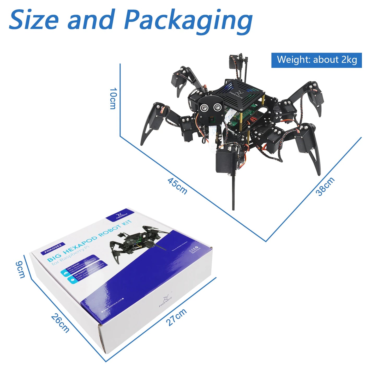 Freenove Big Hexapod Robot Kit for Raspberry Pi 5 4 B 3 B+ Zero 2 W, Face Recognition, Ultrasonic Ranging, App, Camera, Servo