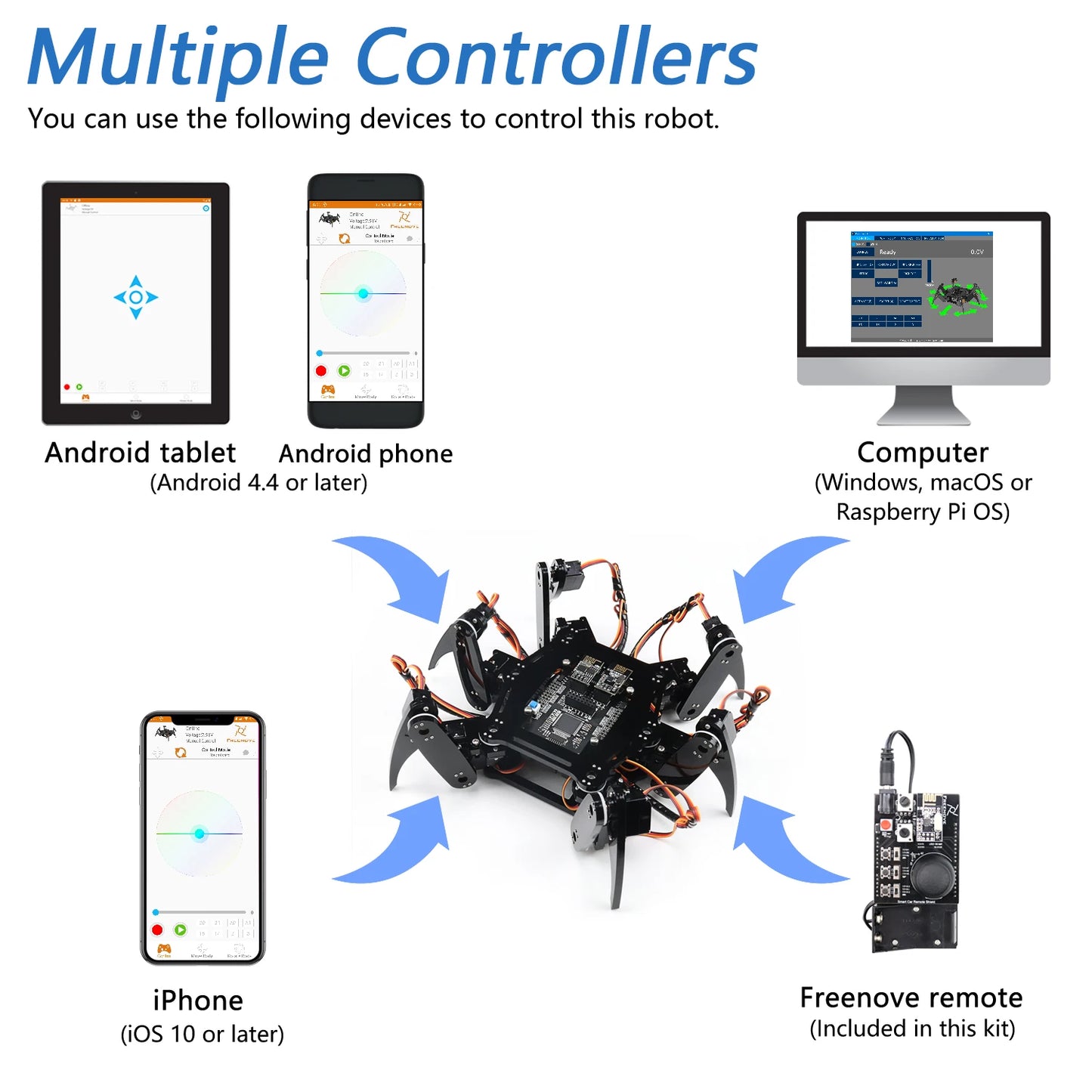 Freenove Hexapod Robot Kit for Arduino, App Remote Control, Walking Crawling Twisting Servo STEM Project