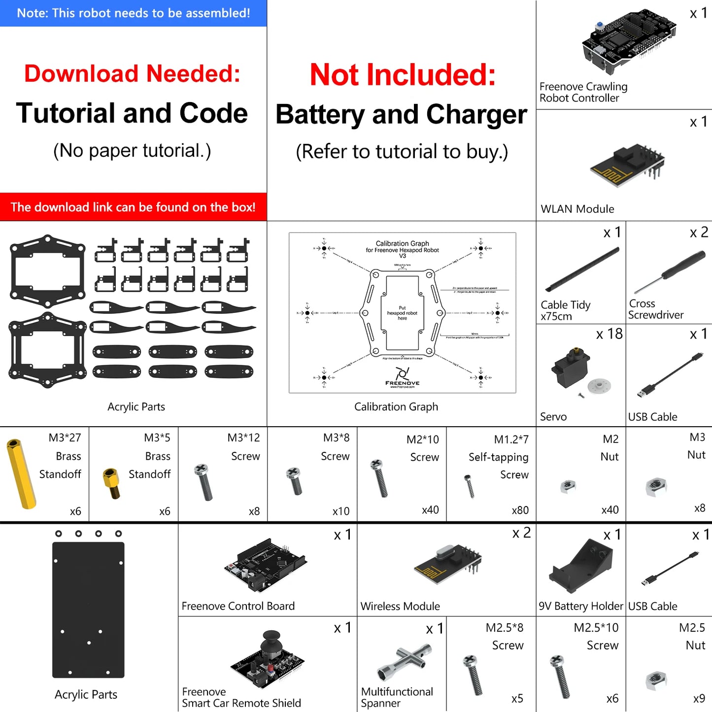 Freenove Hexapod Robot Kit for Arduino, App Remote Control, Walking Crawling Twisting Servo STEM Project