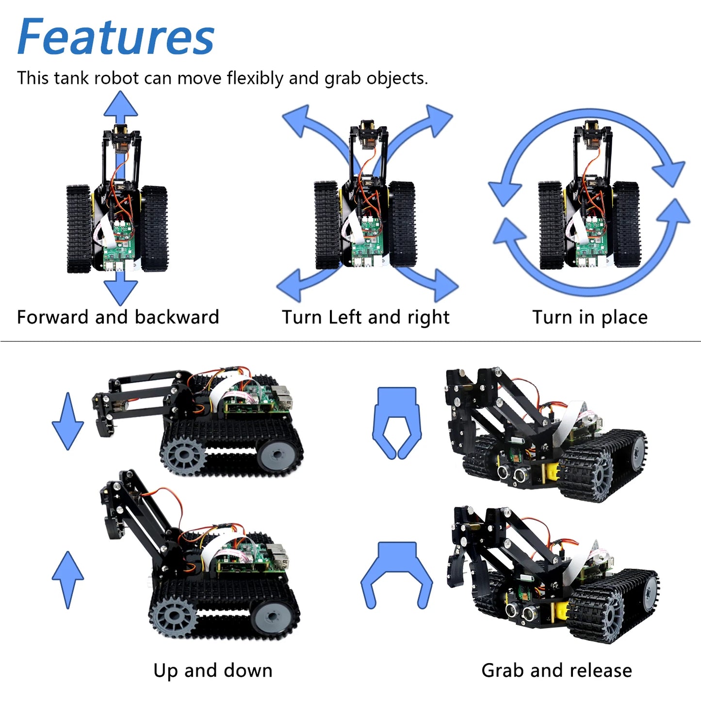 Freenove Tank Robot Kit for Raspberry Pi 5 4 B 3 B+ Zero 2 W, Crawler Chassis, Grab Objects, Ball Tracing, Line Tracking, App