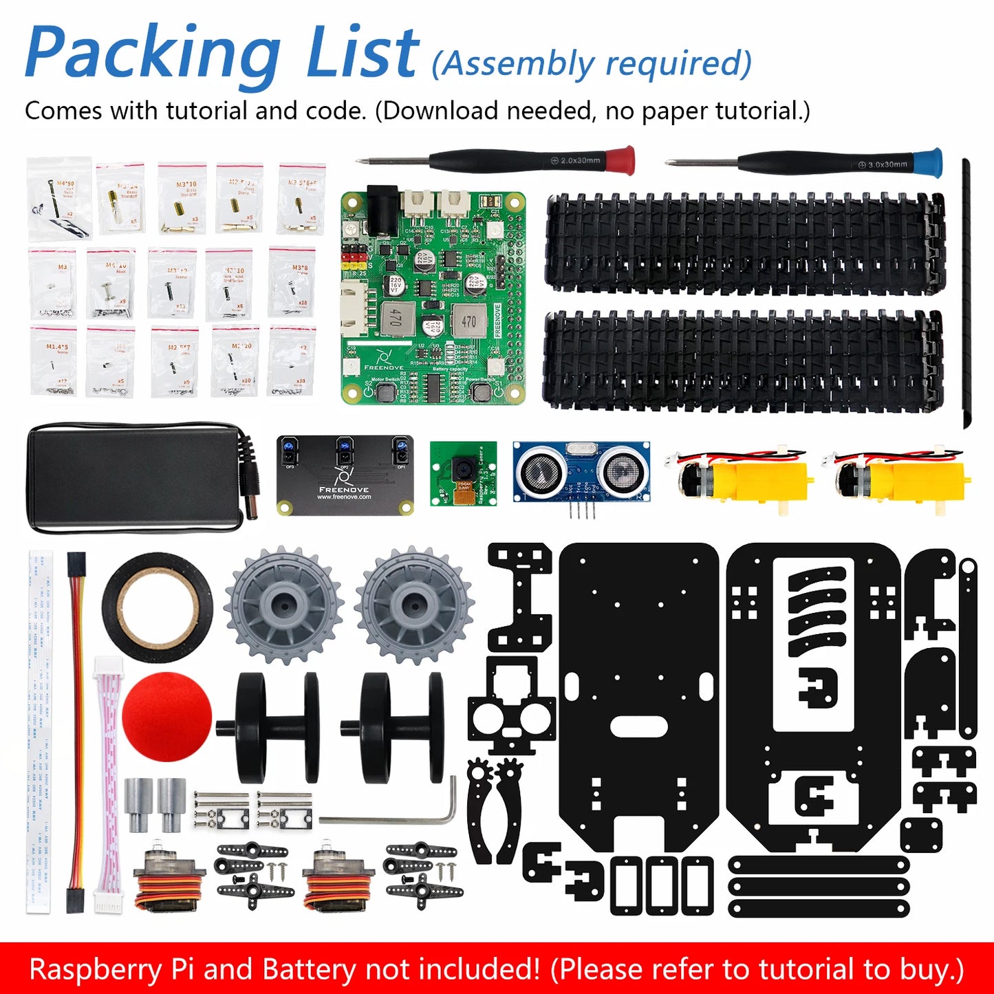 Freenove Tank Robot Kit for Raspberry Pi 5 4 B 3 B+ Zero 2 W, Crawler Chassis, Grab Objects, Ball Tracing, Line Tracking, App