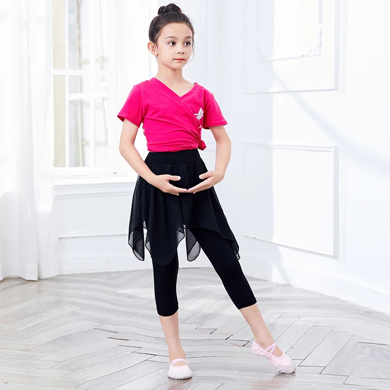 Girls Ballet Dance Pants Modal Gymnastics Practicing Ballet Leggings Fitness Pants Lyrical Chiffon Skirts  Children