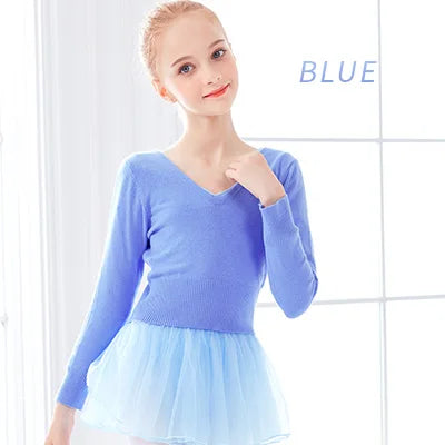 Girls Ballet Sweaters Kids Soft Acrylic Leotards Coat High Waist Knitted Cardigan Sweater  Kids