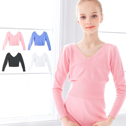 Girls Ballet Sweaters Kids Soft Acrylic Leotards Coat High Waist Knitted Cardigan Sweater  Kids