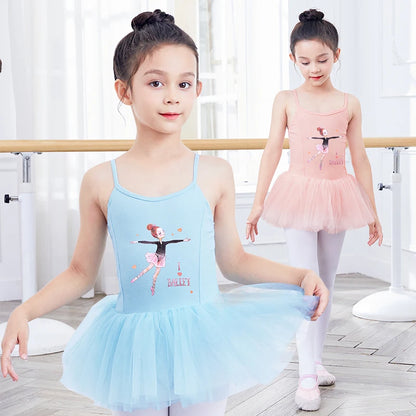 Girls Child Tulle Dress Cartoon Pattern Ballet Leotard Sleeveless Ballet Bodysuit Adjustable Straps Tutu Dress  Dance Costumes