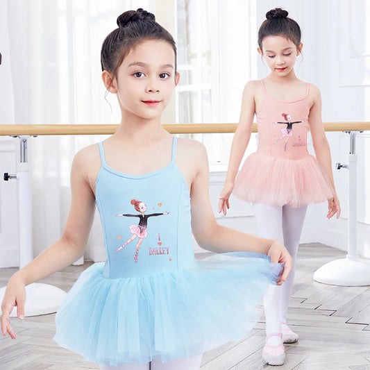 Girls Child Tulle Dress Cartoon Pattern Ballet Leotard Sleeveless Ballet Bodysuit Adjustable Straps Tutu Dress  Dance Costumes