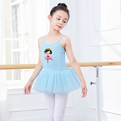 Girls Child Tulle Dress Cartoon Pattern Ballet Leotard Sleeveless Ballet Bodysuit Adjustable Straps Tutu Dress  Dance Costumes