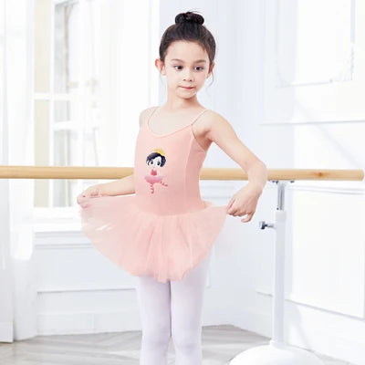 Girls Child Tulle Dress Cartoon Pattern Ballet Leotard Sleeveless Ballet Bodysuit Adjustable Straps Tutu Dress  Dance Costumes