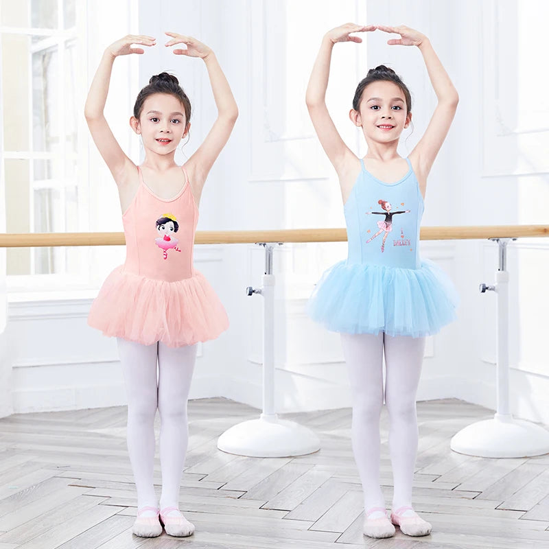 Girls Child Tulle Dress Cartoon Pattern Ballet Leotard Sleeveless Ballet Bodysuit Adjustable Straps Tutu Dress  Dance Costumes