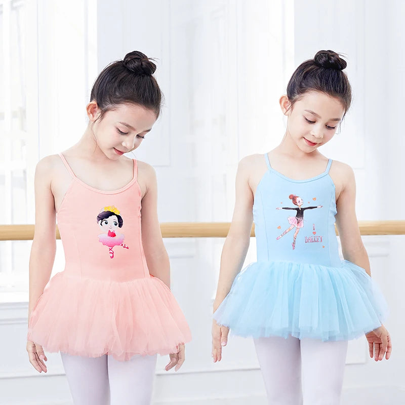 Girls Child Tulle Dress Cartoon Pattern Ballet Leotard Sleeveless Ballet Bodysuit Adjustable Straps Tutu Dress  Dance Costumes