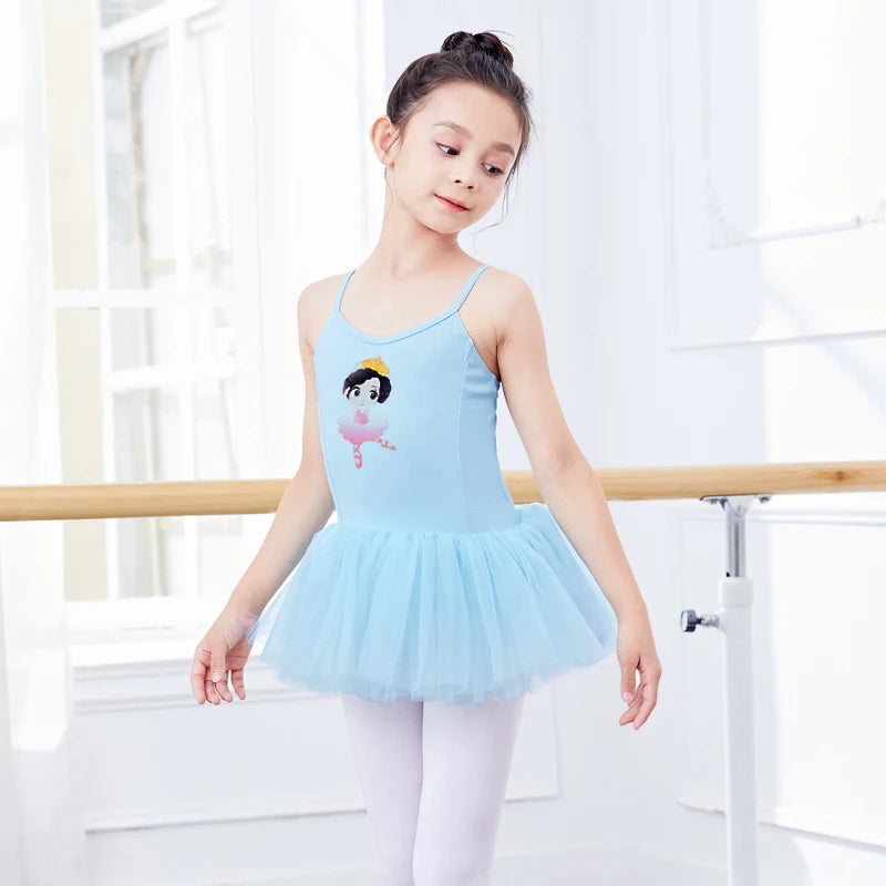 Girls Child Tulle Dress Cartoon Pattern Ballet Leotard Sleeveless Ballet Bodysuit Adjustable Straps Tutu Dress  Dance Costumes