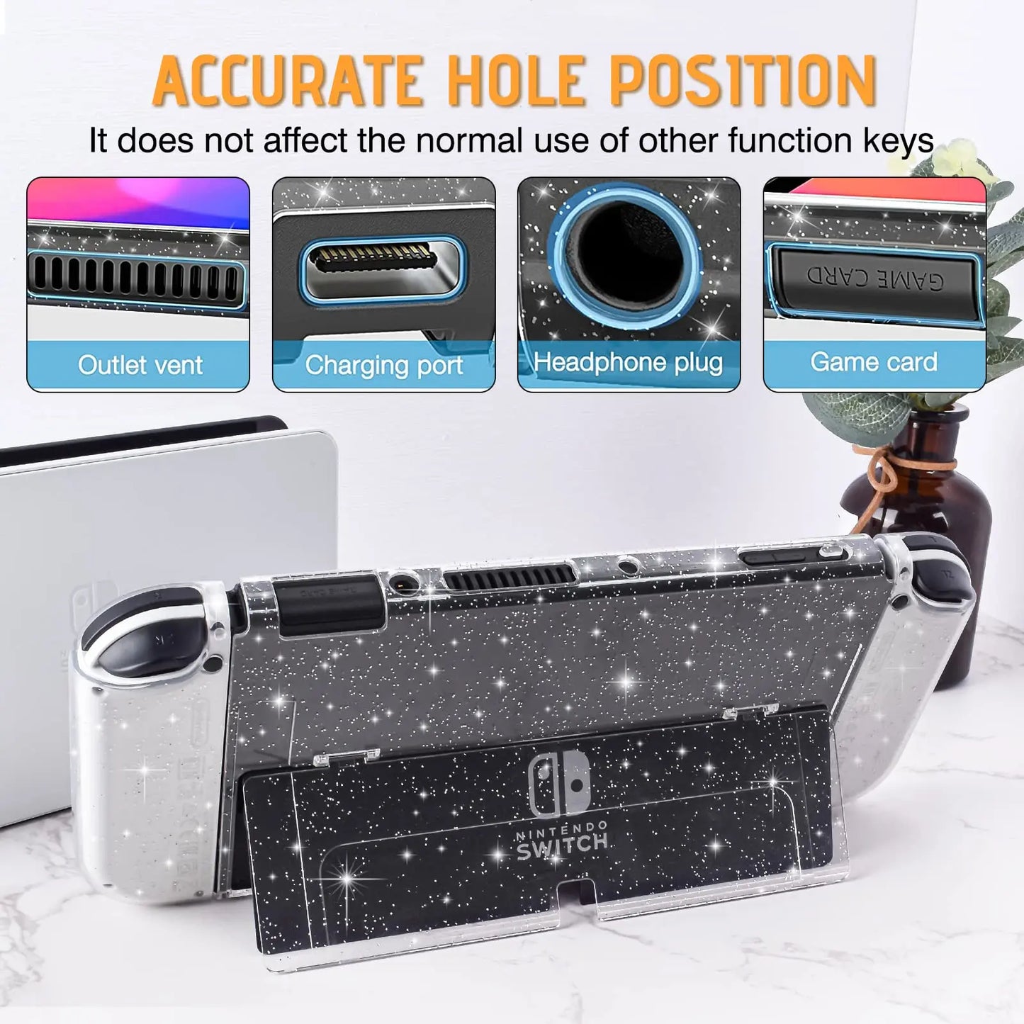 Glitter Case For Nintendo Switch OLED Protective Cute Shell Dockable Case Cover  NS Switch OLED Hard Joycon Case