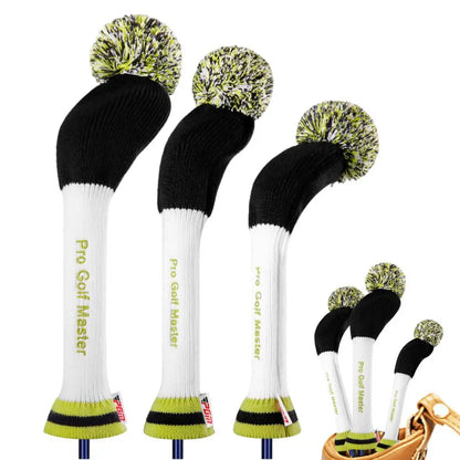 PC Golf Club Head Covers 3pcs Knit Headcover Soft Protection Long Neck Golf