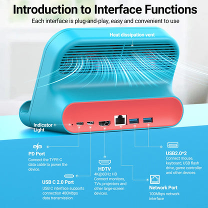 Gopala Cute New Style 6in1 Multifunction Nintendo Switch Dock with 4K HDMI Cooling Fans  Nintendo Switch/Switch OLED