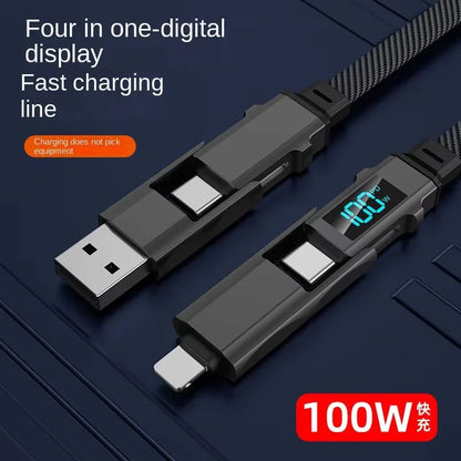 PC 100W 4-in-1 Digital Display Data Charging Cable  iPhone 15 Huawei Real Time LED Display Compatible with Multiple Electronics