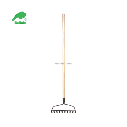 Buffalo PBR316L High Quality Lawn Home Garden Tools Metal Garden 16 Tines Rake with Wood Handle