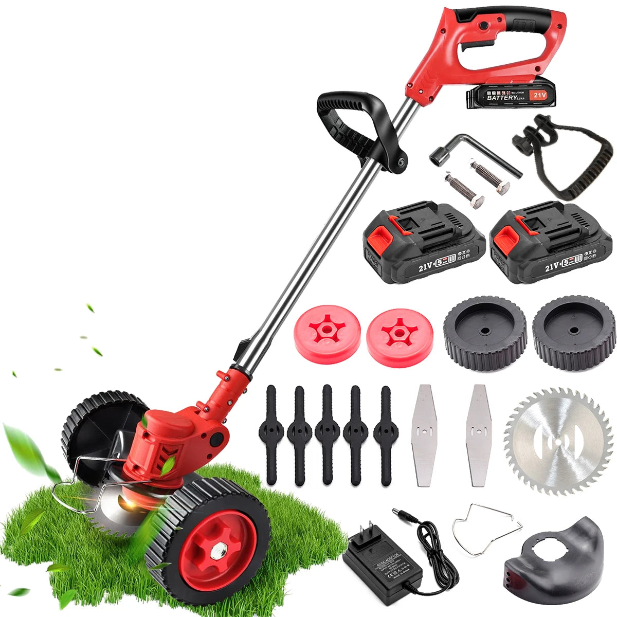 21V Electric Lawn Mower Cordless Grass Trimmer Electric Lawn Mower 1500mAh Rechargeable Battery Fast Charger Cutter Garden Tools