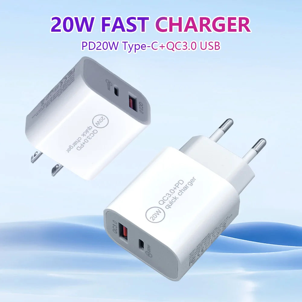 PC 20W Mobile Phone Charger Wall Mount Usb Adapter Travel Usb C Wall Charger Tecnologia QC3.0 Fast Charging Adapter Charger