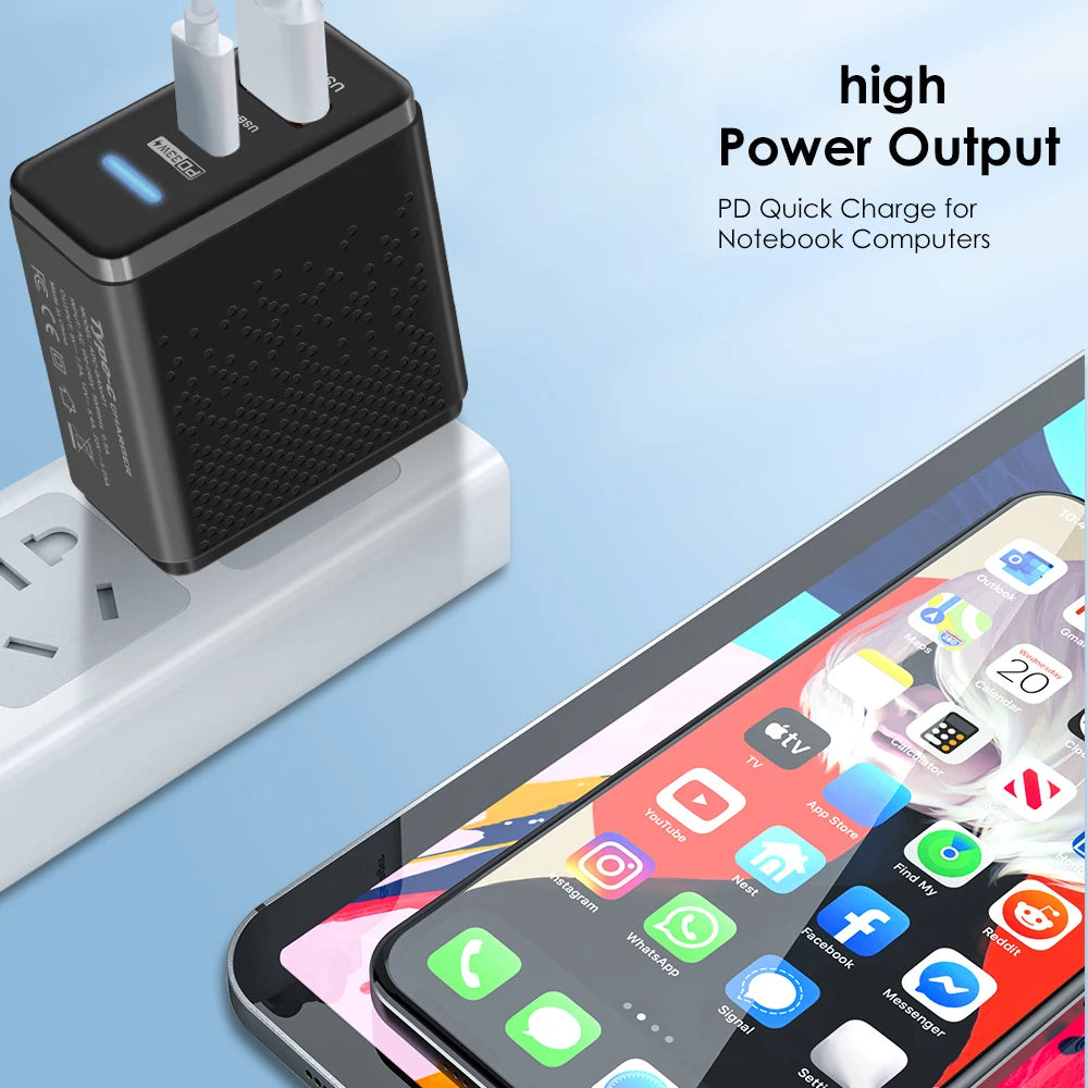 PC Custom 65W GaN 48W 12W LED 2 in 1 USB type C multifunction chargers adapters charger Type-C fast charging