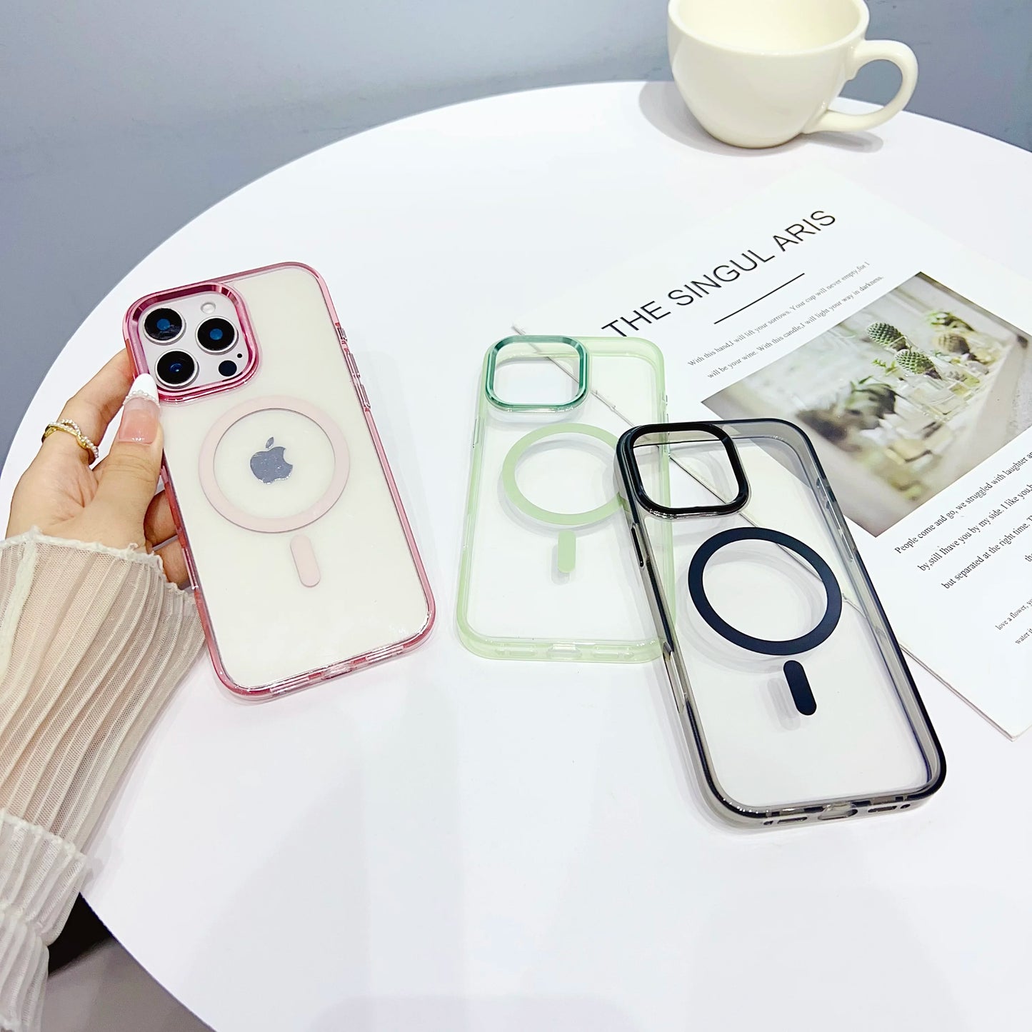 PC Luxury Transparent TPU Acrylic Mobile Phone Case Magnetic Charging Feature Clear Back Cover  iPhone 15 14 13 Pro Max Plus