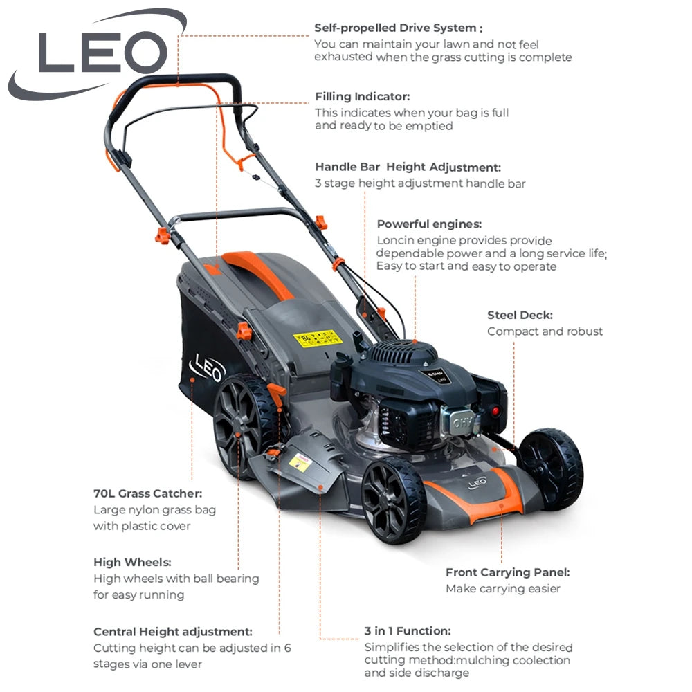 LEO LM51Z-2L(V200) New grass cutting machine Petrol Powered lawn mowers  Sale