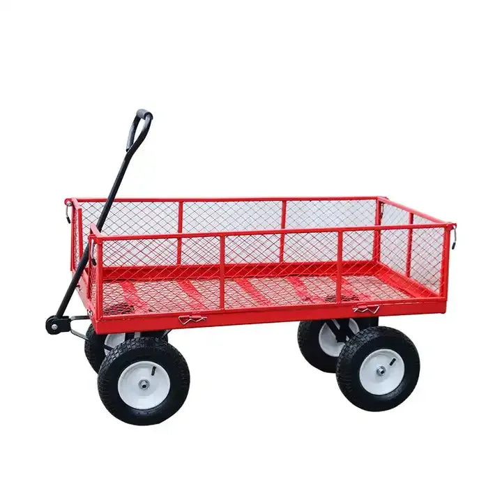 Heavy Duty Steel Mesh Yard Garden Outdoor Firewood Cart Utility Garden Tool Trolley Cart  Four Wheels Removable Sides