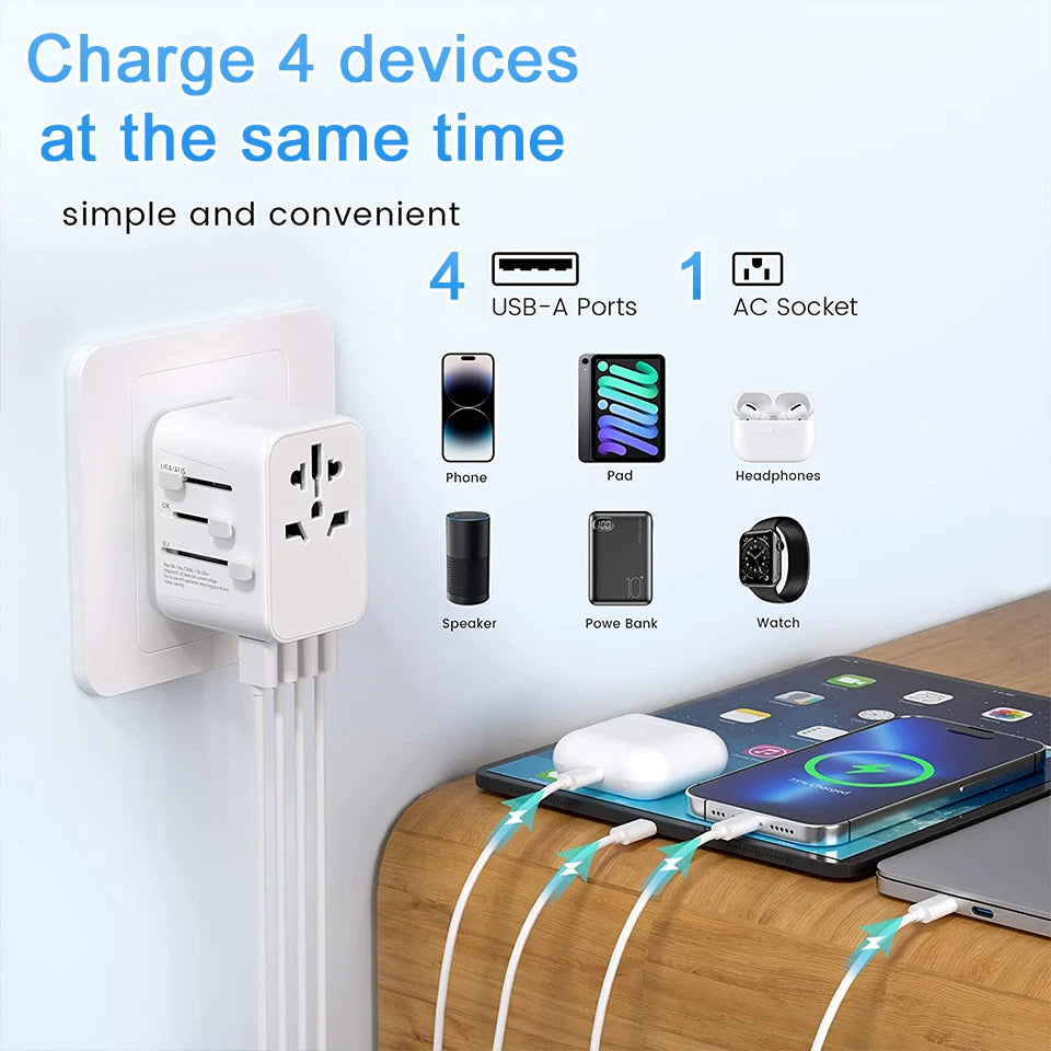 PC Worldplug Fast Wall Charger Plug Adapters Converter Worldwide 4 usb Universal Travel Power Adapter  Cell Phones Android