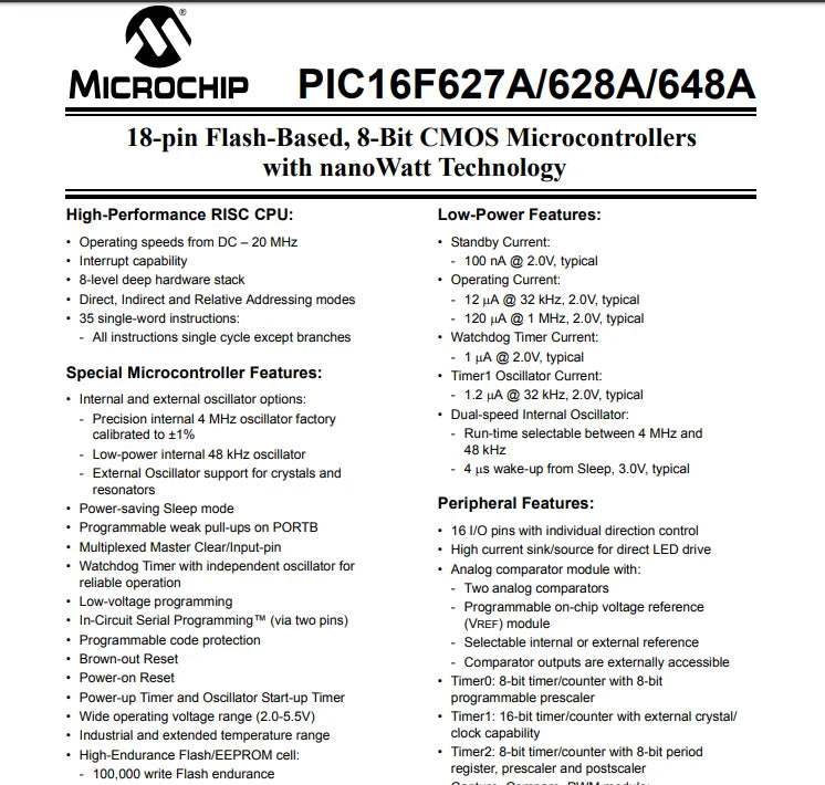 NewPIC16F628A PIC 16F628A 8-bit Microcontroller PIC16F628A-I/SO Original SO