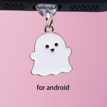 PC Halloween Cute Ghost Alloy Dustproof Plug, Dustproof Charging Port Cap Accessories Charming Phone Accessories Pendant