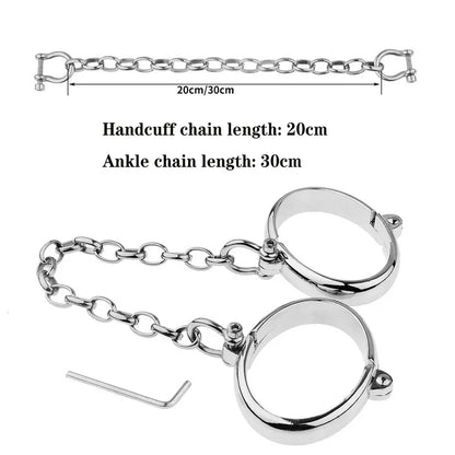 Handcuffs Cuffs Stainless Steel, Lockable Wrist & Ankle, BDSM  Restraints Toys  Couple Sex Game Slave Chain