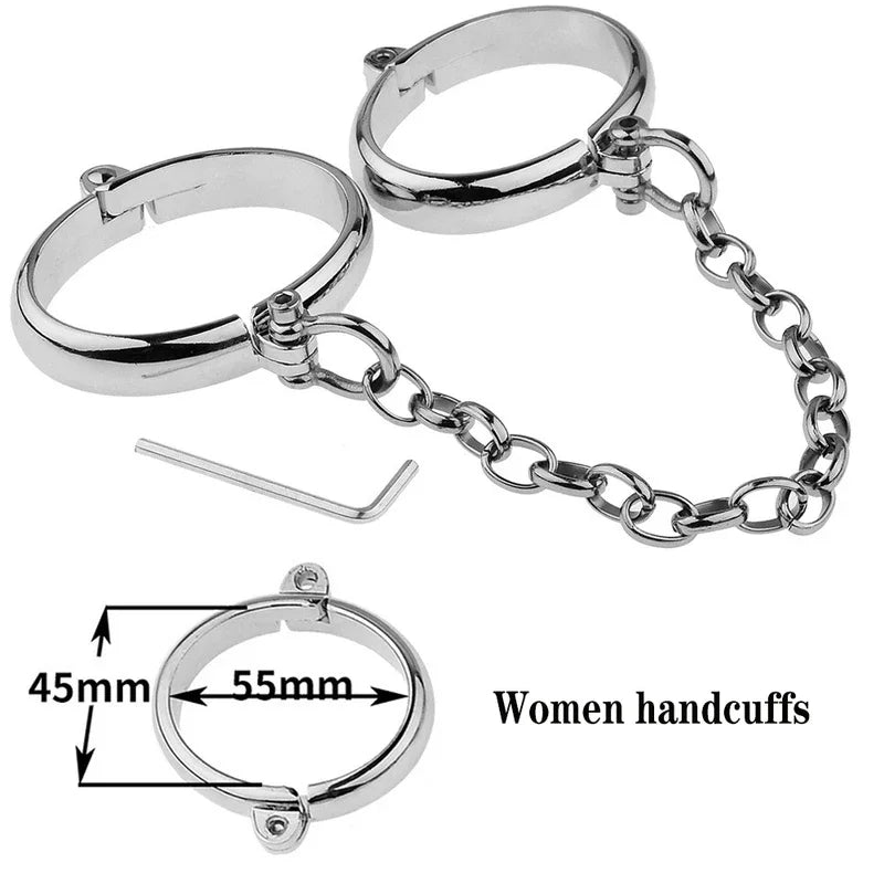 Handcuffs Cuffs Stainless Steel, Lockable Wrist & Ankle, BDSM  Restraints Toys  Couple Sex Game Slave Chain