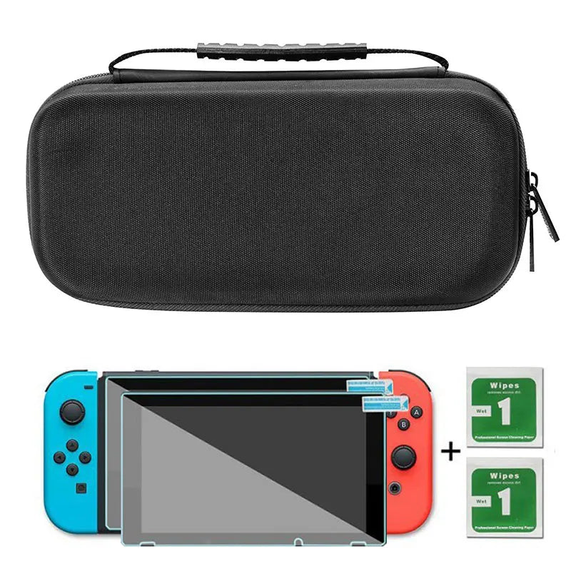 Hard Shell Carrying Bag For Nintend Switch EVA Case with 2PCS Tempered Glass Films for Nitendo Switch NS Console Game Accessory