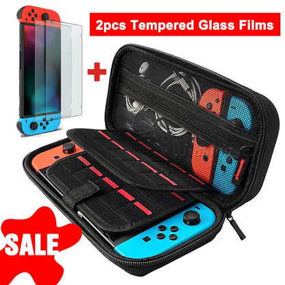 Hard Shell Carrying Bag For Nintend Switch EVA Case with 2PCS Tempered Glass Films for Nitendo Switch NS Console Game Accessory