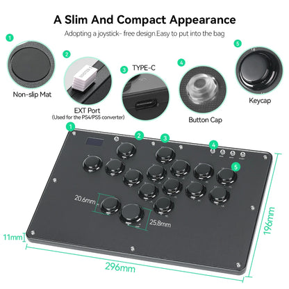 Haute42 FightStick Joystick Arcade Hitbox Button Rim Leverless Controller For PC/PS4/PS5/Switch Control Arcade Stick Controller