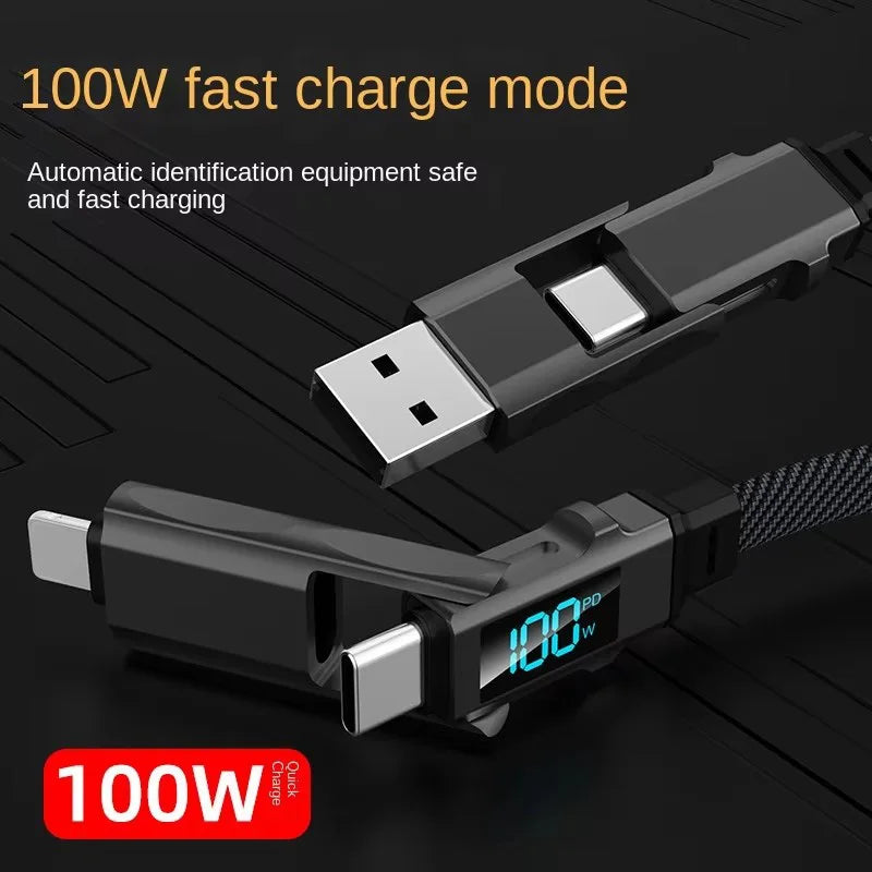 PC 100W 4-in-1 Digital Display Data Charging Cable  iPhone 15 Huawei Real Time LED Display Compatible with Multiple Electronics