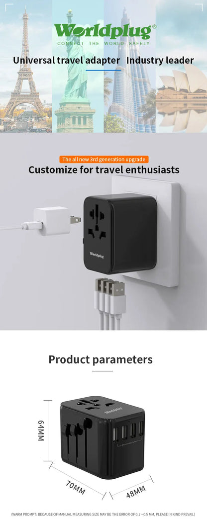 PC Worldplug Fast Wall Charger Plug Adapters Converter Worldwide 4 usb Universal Travel Power Adapter  Cell Phones Android