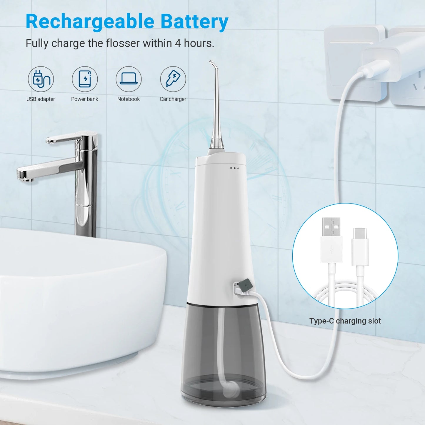 New Cordless Portable Water Flosser - Long-Lasting Battery, Ready for Use A