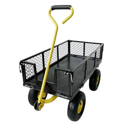 Heavy Duty Steel Mesh Yard Garden Outdoor Firewood Cart Utility Garden Tool Trolley Cart  Four Wheels Removable Sides