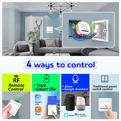 PC16A Tuya WiFi RF Smart Switch Wireless Self Powered Light Switch Wall Swi