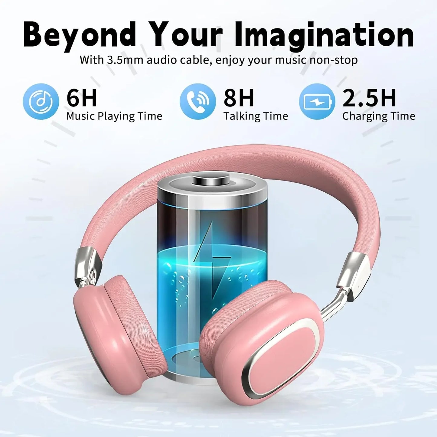 PCHeadphones Wireless Bluetooth Over-Ear Foldable Wired Stereo Headset with