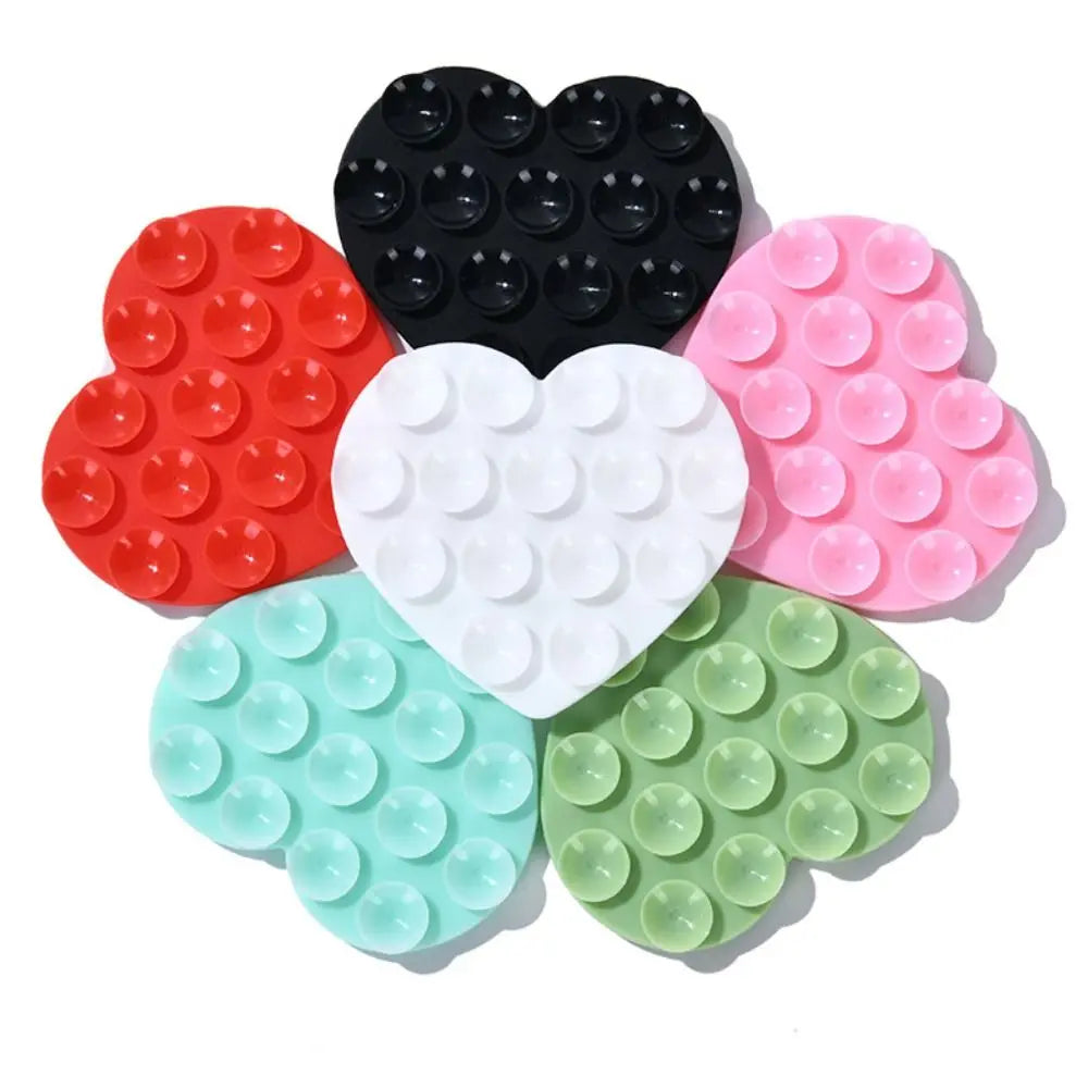 PC Heart-shape Sucker Support Silicone Sucker Strong Adsorption Mobile Phone Fixed Pad Hand-Free Washable Suction Cup Bracket