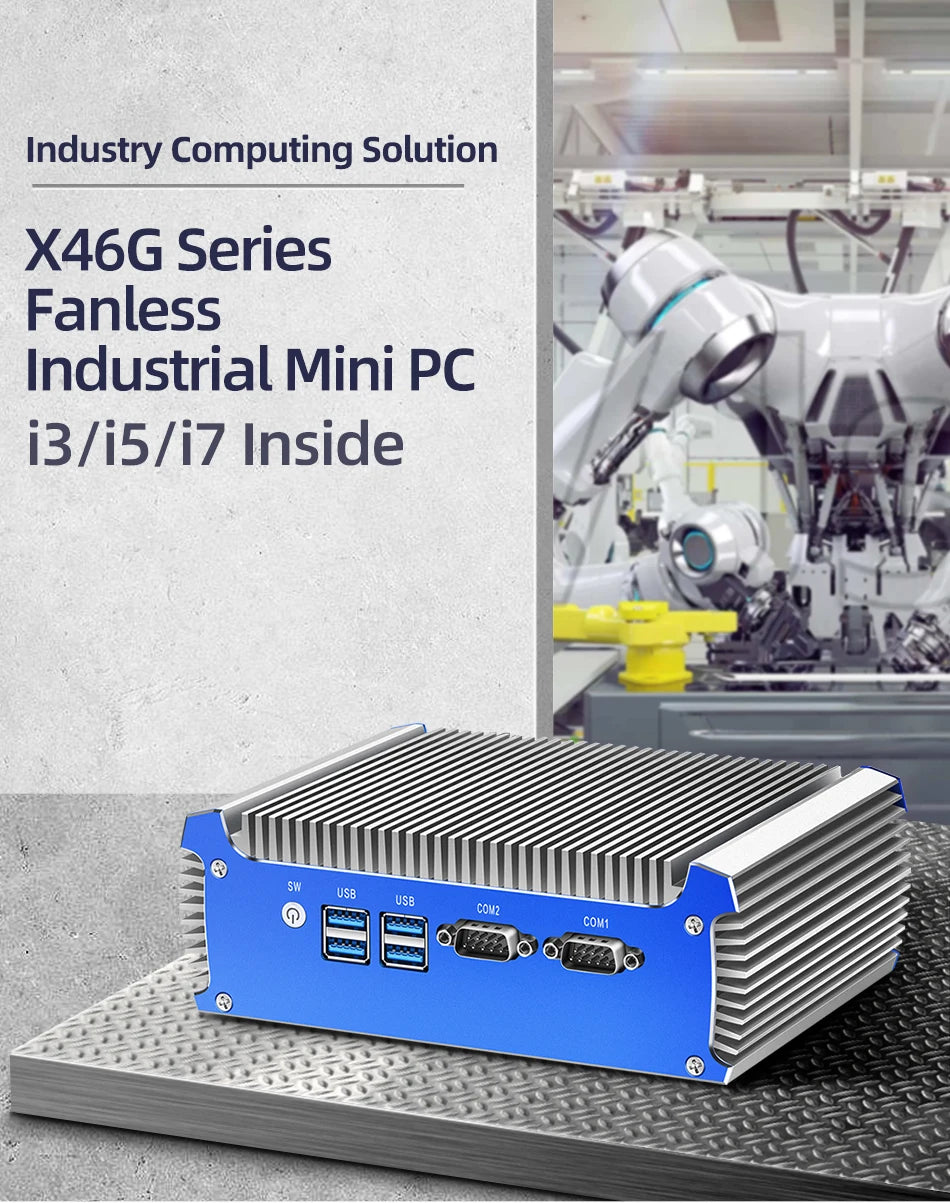 PCXCY Fanless Industrial Mini PC Intel Core i7-4500U 2x RS-232 Serial Ports