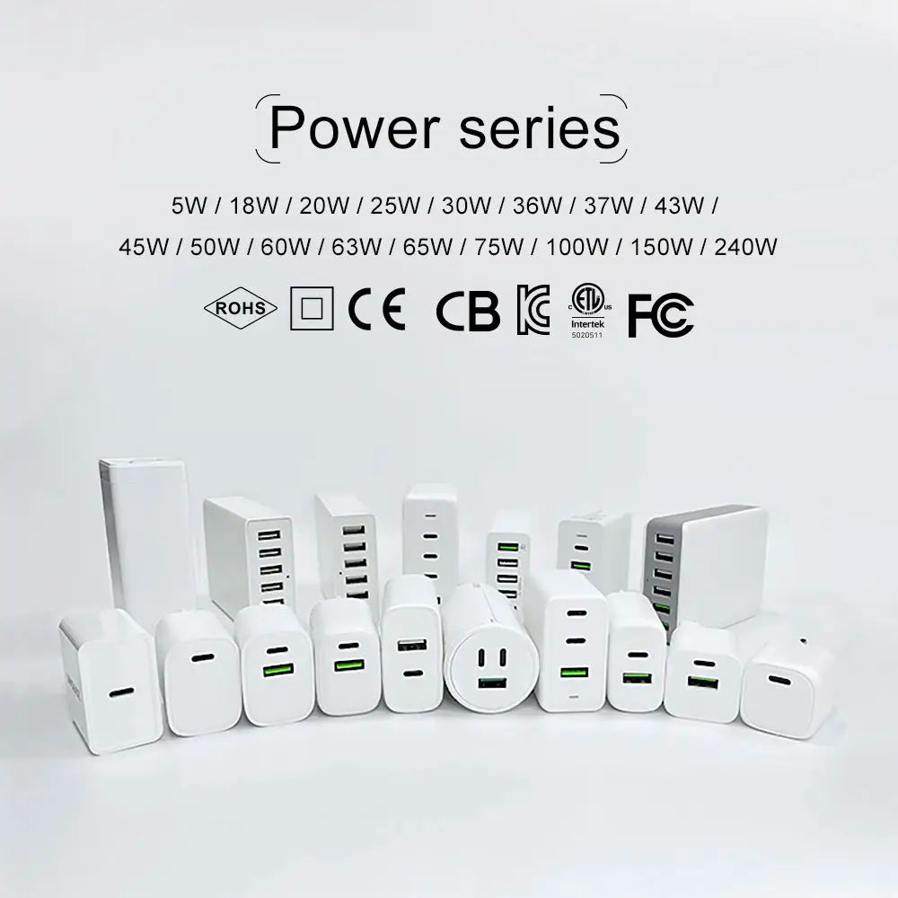 PC Custom Logo Charger Head 20w 25w 30w 35w 45w 65w 100w 120w 240w Portable Phone Charger  iphone charger fast charge type c