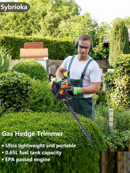 Hedge Trimmer 26CC Gas Powered Hedge Trimming Tool, Double Sided Blade 24" Saw Brush Cutter Garden Lawn Grass Tool