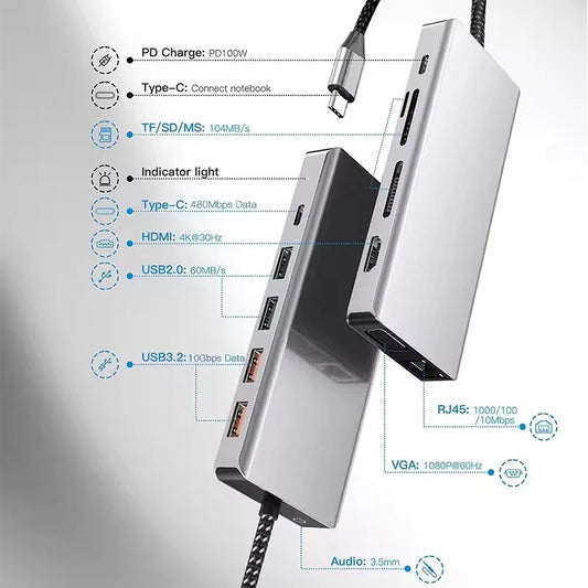 PC Portable Desktop Pc Laptop Tablet 13 en 1 Carte d'extension à ports multiples Rea
