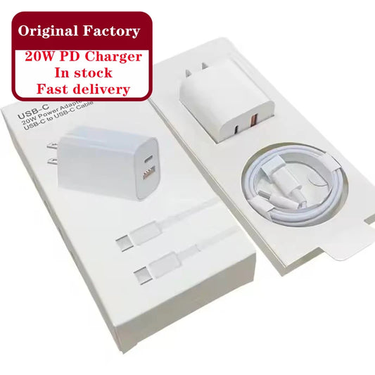 PC Eu UK US Charger 20W PD Fast Charging Original Factory  chargeur Ladegerat Type C Charger For iPhone 16 15 14 13 12 pro max