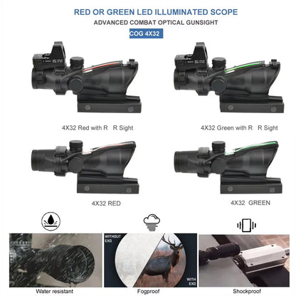 High Quality ACG 4X32 Replica Real Fiber Optics Red Green Dot Illuminated Chevron Glass Etched Reticle Rifle Scope Hunting Sight