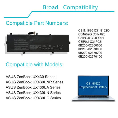 PC High Quality C31N1620 Laptop Battery Compatible  Asus Zenbook UX430U UX430UQ UX430UQ-GV015T U4100U U4100UQ PRO PU404 PU404UF