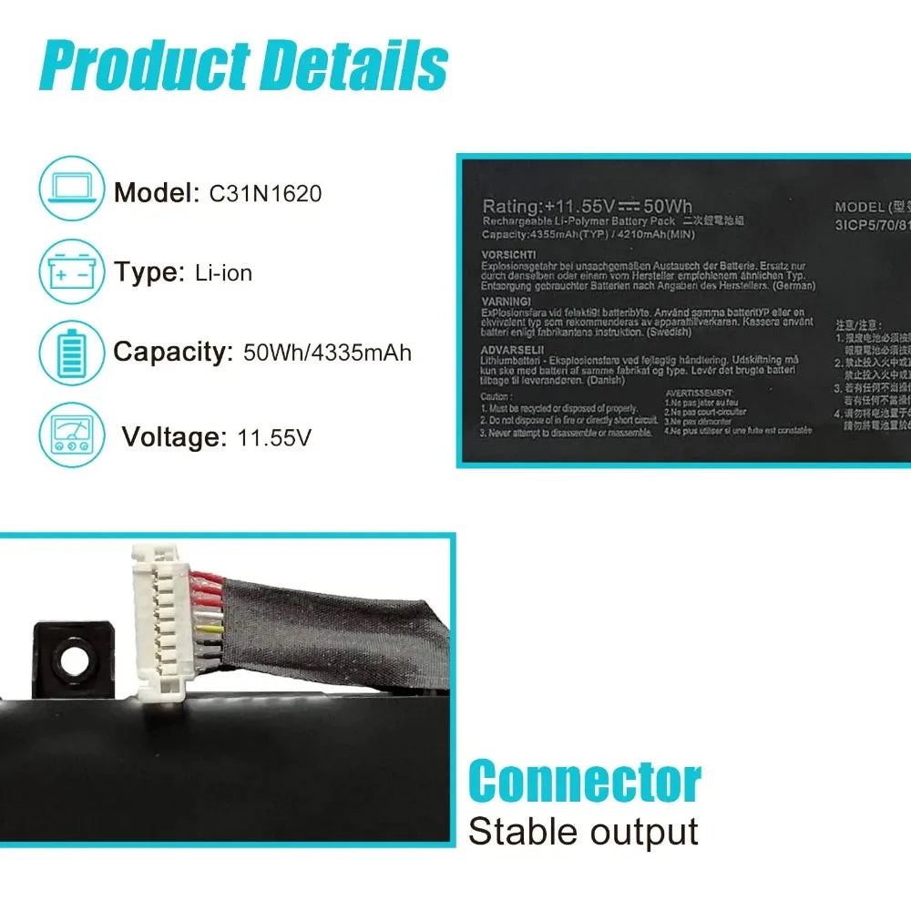 PC High Quality C31N1620 Laptop Battery Compatible  Asus Zenbook UX430U UX430UQ UX430UQ-GV015T U4100U U4100UQ PRO PU404 PU404UF